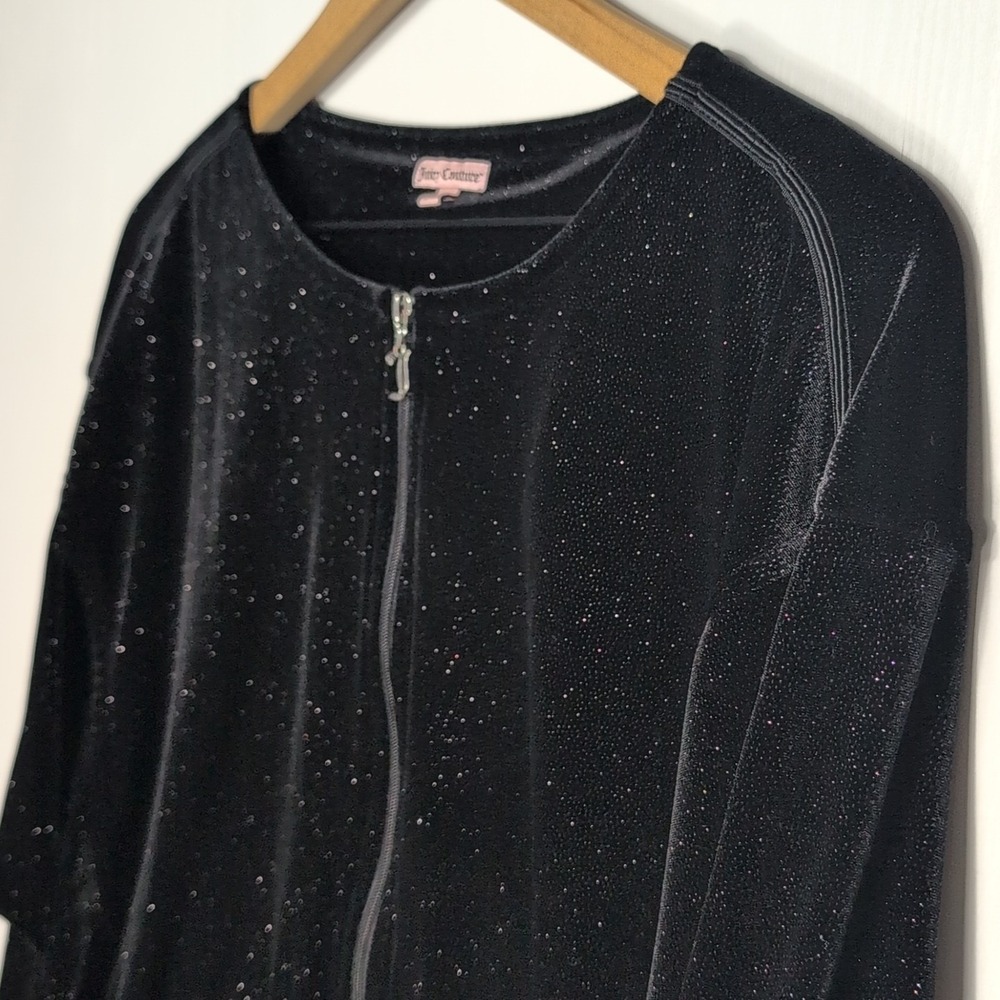 Juicy Couture M Glitter Velour Zip Jacket Y2K Bling Glam Black Y2K Glam Lounge - Picture 6 of 13